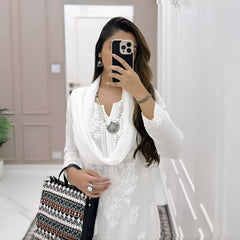 White modal embroidery full set ethenic wear