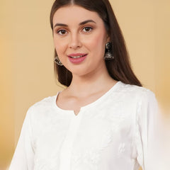 WHITE NOOR CHIKANKARI KURTI