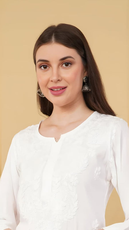 WHITE NOOR CHIKANKARI KURTI