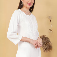 WHITE NOOR CHIKANKARI KURTI
