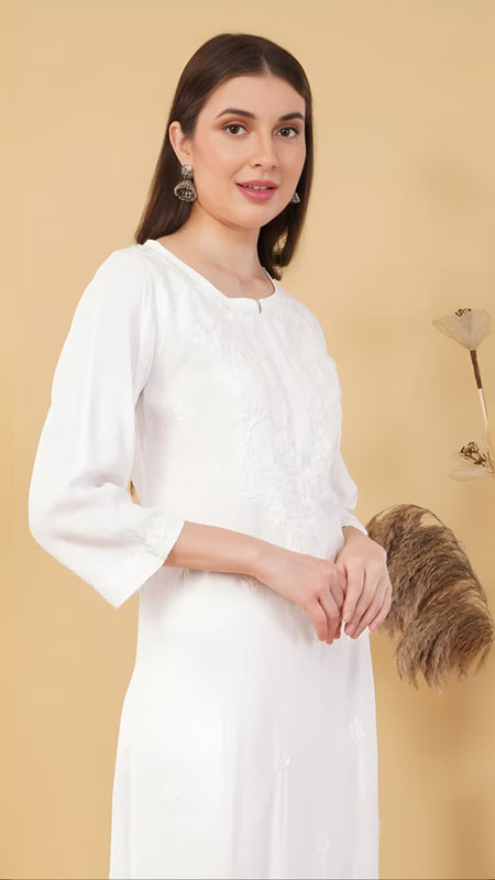 WHITE NOOR CHIKANKARI KURTI