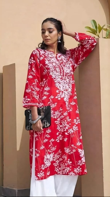 Printed hand-embroidered malmal Kurti/ MAL PRINT KURTI