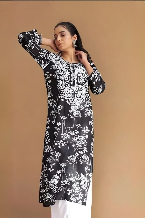 Printed hand-embroidered malmal Kurti/ MAL PRINT KURTI