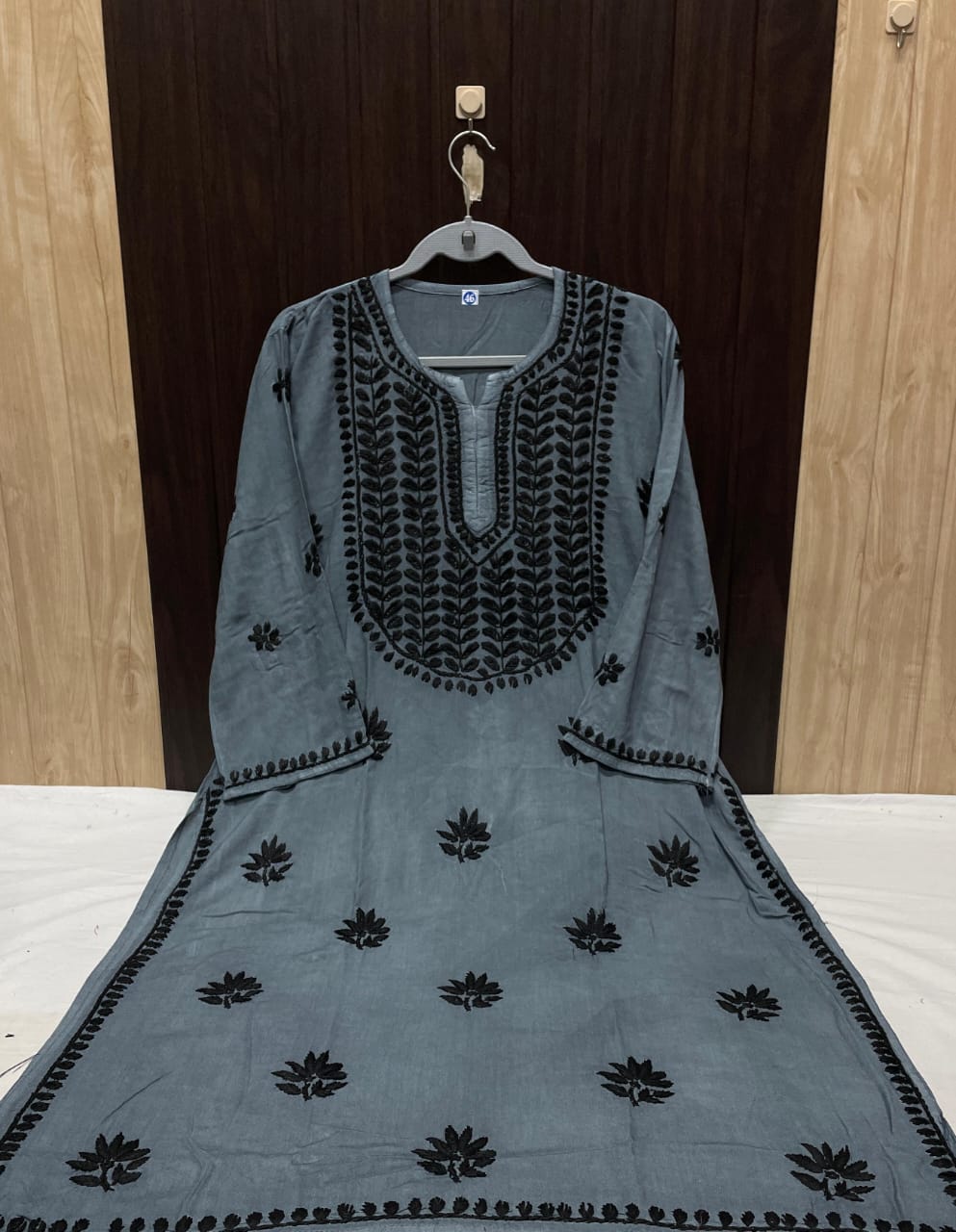 RAYON KURTI WITH BLACK THREADWORK