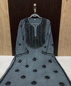 RAYON KURTI WITH BLACK THREADWORK