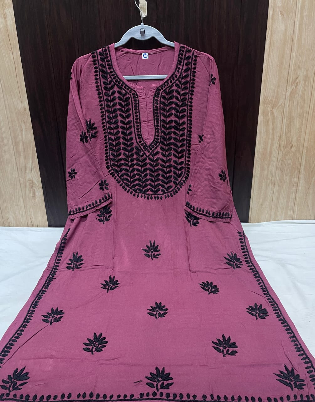 RAYON KURTI WITH BLACK THREADWORK