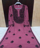 RAYON KURTI WITH BLACK THREADWORK