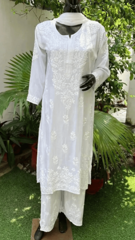 White modal embroidery full set ethenic wear