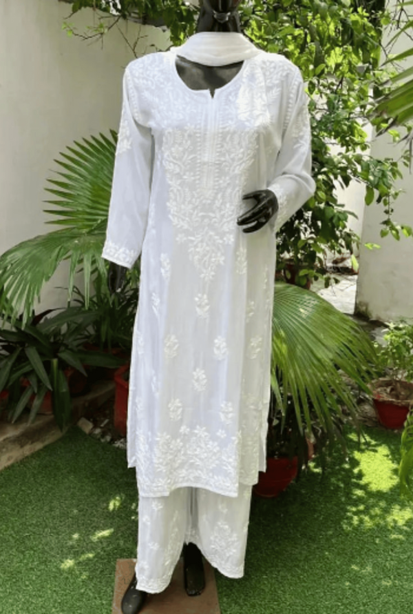 White modal embroidery full set ethenic wear