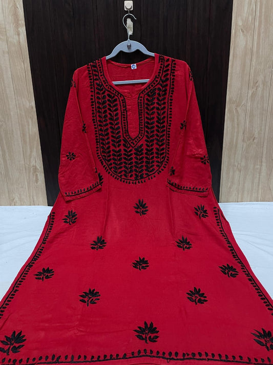 RAYON KURTI WITH BLACK THREADWORK