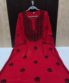 RAYON KURTI WITH BLACK THREADWORK