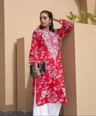 Printed hand-embroidered malmal Kurti/ MAL PRINT KURTI