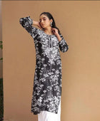 Printed hand-embroidered malmal Kurti/ MAL PRINT KURTI