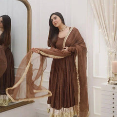 NAAZI BROWN MOTI WORK SET WITH DUPATTA WITH LACEWORK