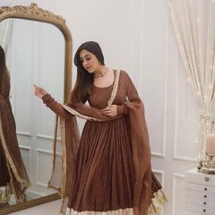 NAAZI BROWN MOTI WORK SET WITH DUPATTA WITH LACEWORK