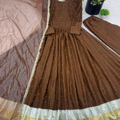 NAAZI BROWN MOTI WORK SET WITH DUPATTA WITH LACEWORK