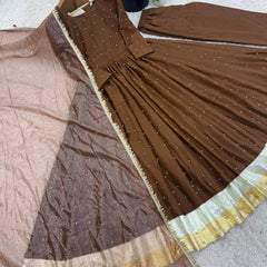NAAZI BROWN MOTI WORK SET WITH DUPATTA WITH LACEWORK