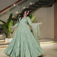 PURE ROMANSILK CHANDERI FABRIC FULLY FLAIR ANARKALI,WITH DUPPTA SET