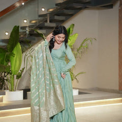 PURE ROMANSILK CHANDERI FABRIC FULLY FLAIR ANARKALI,WITH DUPPTA SET