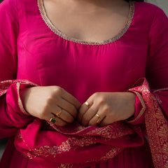 PURE ROMANSILK CHANDERI FABRIC FULLY FLAIR ANARKALI,WITH DUPPTA SET
