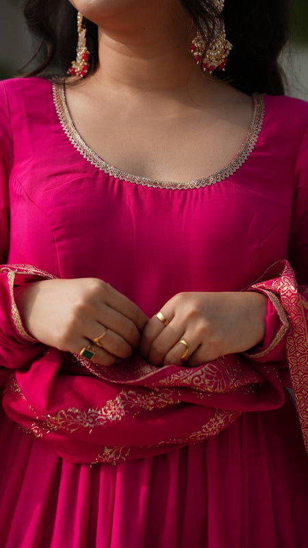 PURE ROMANSILK CHANDERI FABRIC FULLY FLAIR ANARKALI,WITH DUPPTA SET