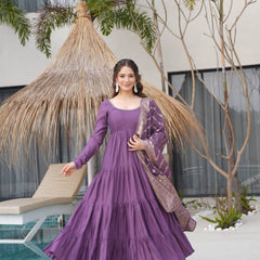 PURE ROMANSILK CHANDERI FABRIC FULLY FLAIR ANARKALI,WITH DUPPTA SET