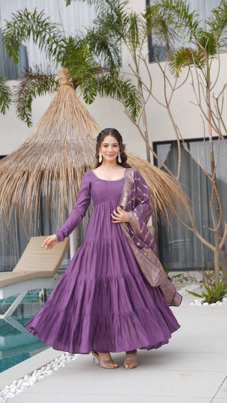 PURE ROMANSILK CHANDERI FABRIC FULLY FLAIR ANARKALI,WITH DUPPTA SET