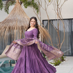 PURE ROMANSILK CHANDERI FABRIC FULLY FLAIR ANARKALI,WITH DUPPTA SET