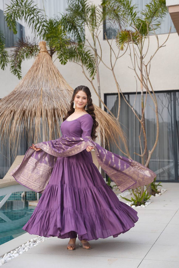 PURE ROMANSILK CHANDERI FABRIC FULLY FLAIR ANARKALI,WITH DUPPTA SET