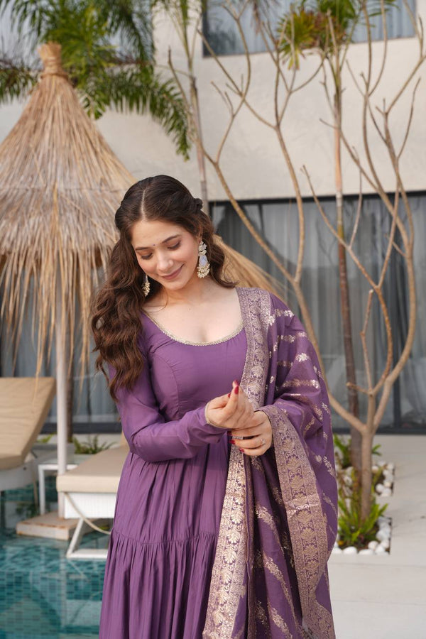flair ruffle gown crafted from soft Faux Georgette,