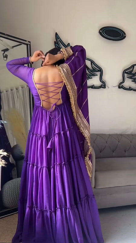 flair ruffle gown crafted from soft Faux Georgette and dupatta
