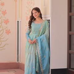 Gold Organza Set with Sequins-Multi Embroidered Work