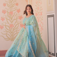 Gold Organza Set with Sequins-Multi Embroidered Work