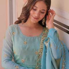 Gold Organza Set with Sequins-Multi Embroidered Work
