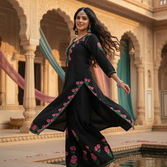 Rayon Rose work Chikankari Kurta Set with Palazzo