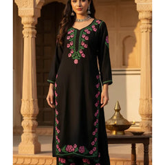 Rayon Rose work Chikankari Kurta Set with Palazzo