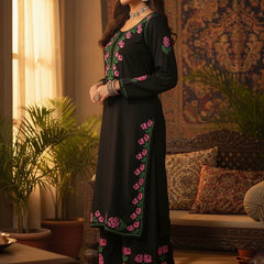 Rayon Rose work Chikankari Kurta Set with Palazzo