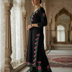 Rayon Rose work Chikankari Kurta Set with Palazzo
